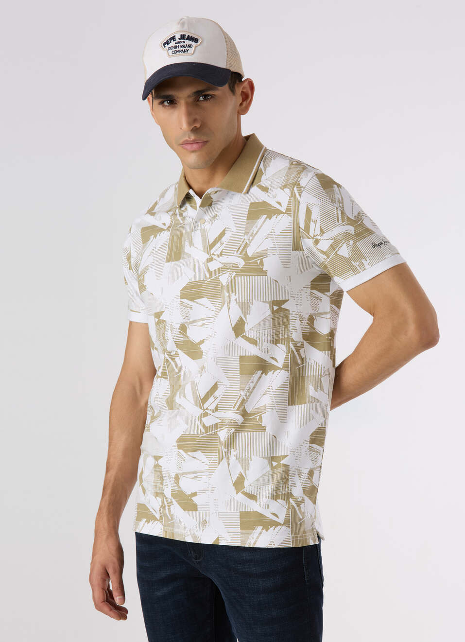 Men Beige Abstract Print Regular Fit Polo, , large image number 0