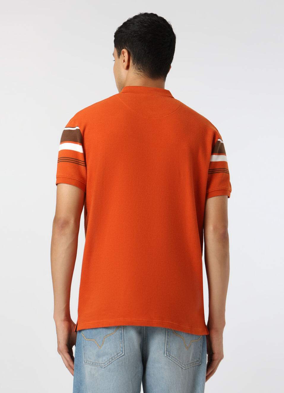 Men Rust Orange Regular Fit Striped Polo, , large image number 2