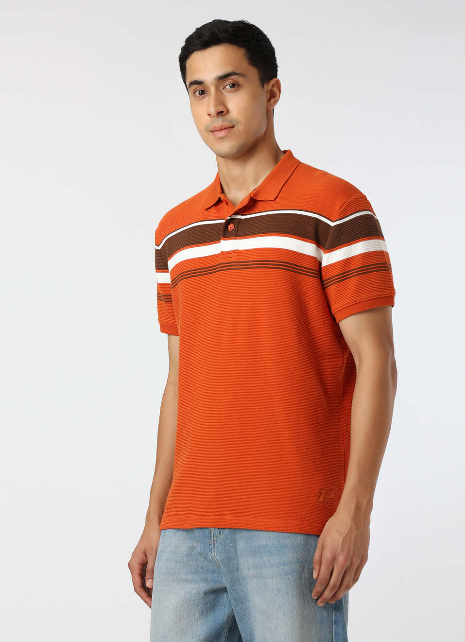 Men Rust Orange Regular Fit Striped Polo, , large image number 3