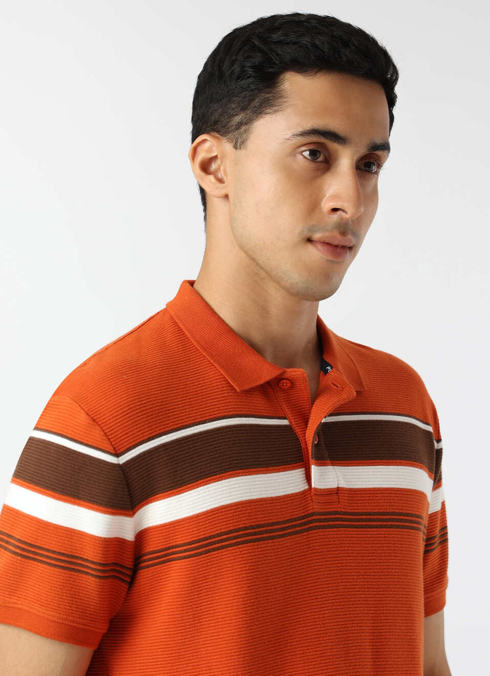 Men Rust Orange Regular Fit Striped Polo, , large image number 4