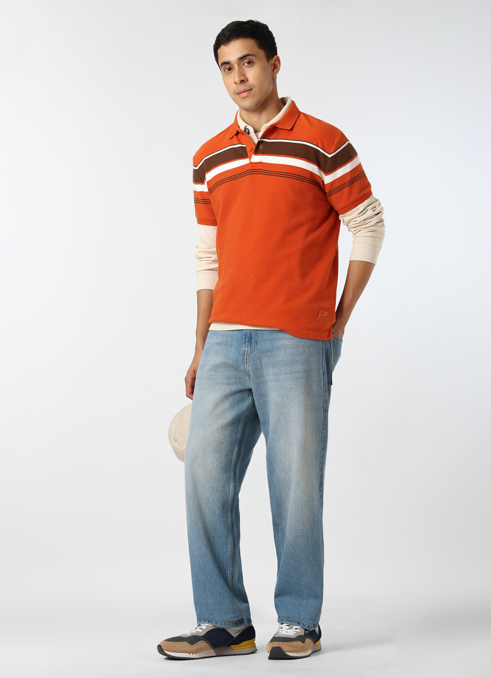 Men Rust Orange Regular Fit Striped Polo, , large image number 5