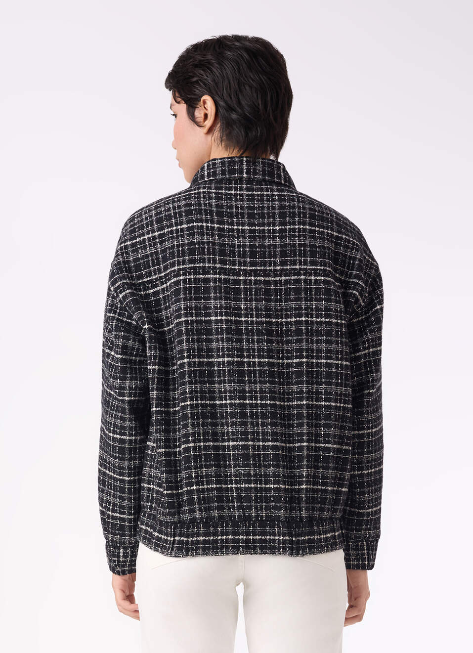 Women Black Textured Check Jacket, , large image number 2