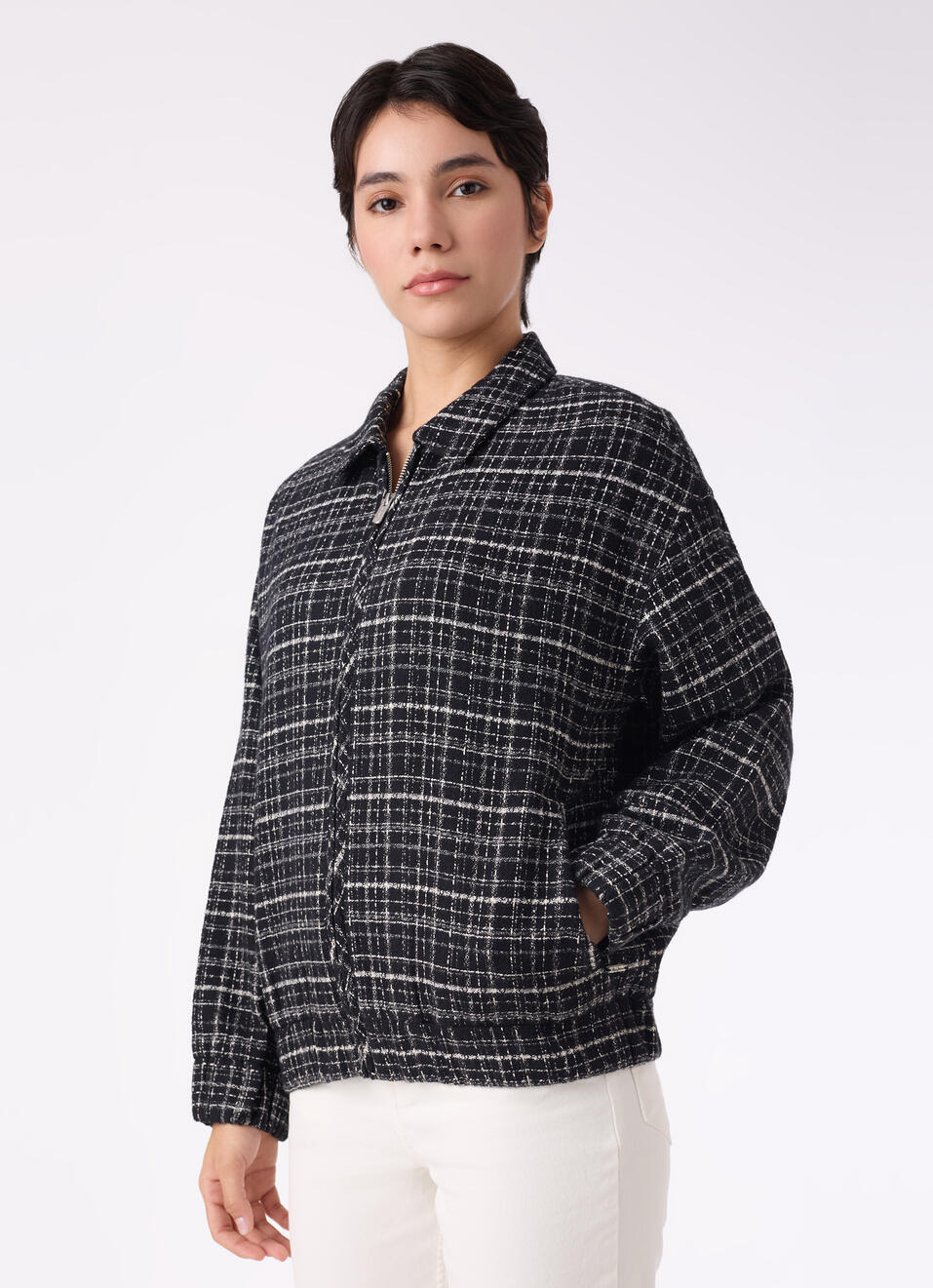 Women Black Textured Check Jacket, , large image number 3