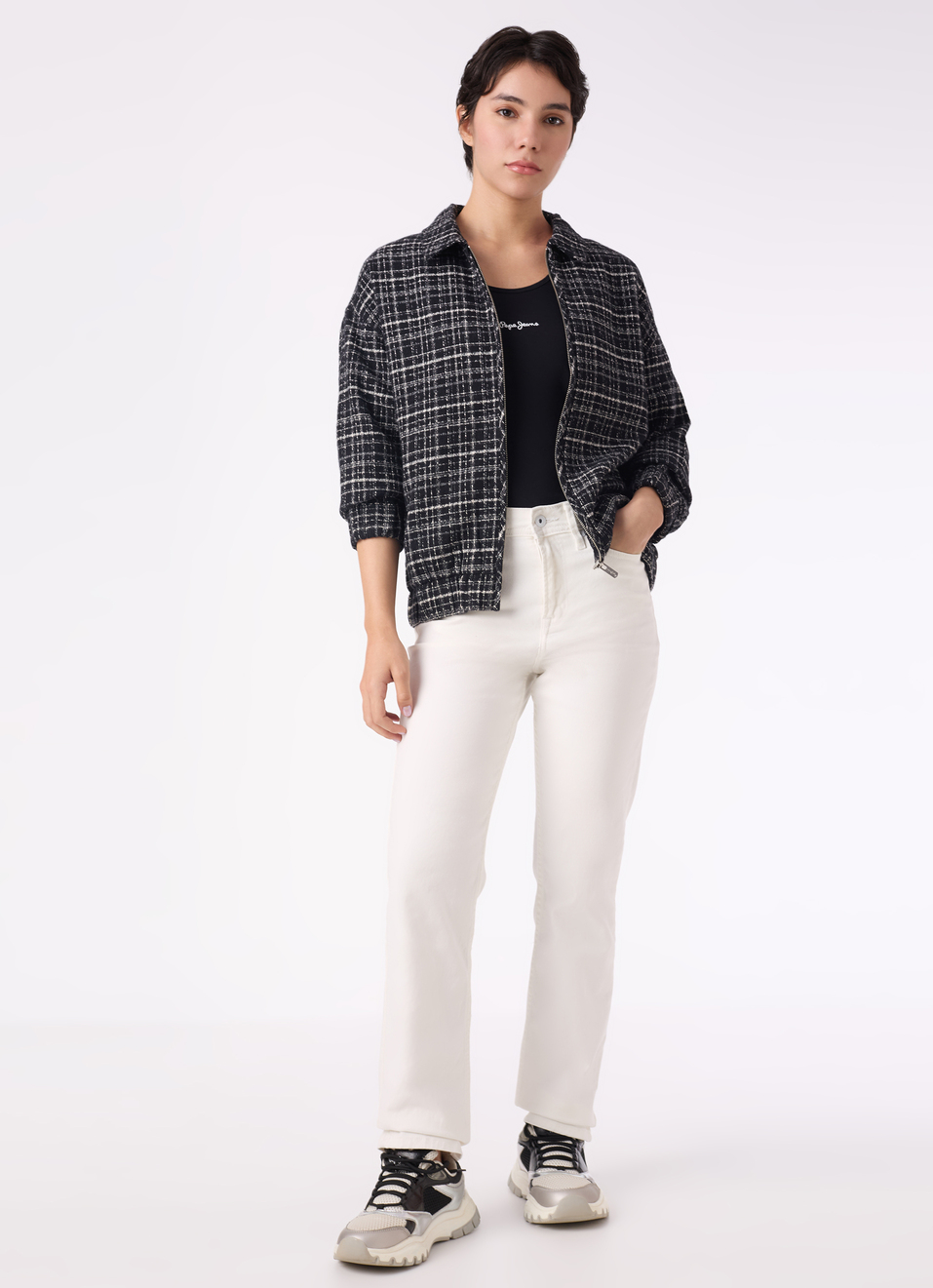 Women Black Textured Check Jacket, , large image number 5