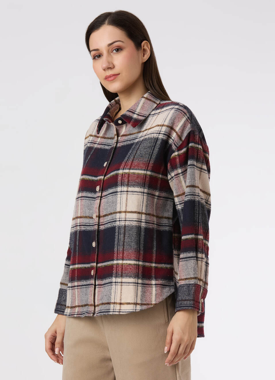 Women Red Oversized Checked Shirt, , large image number 3
