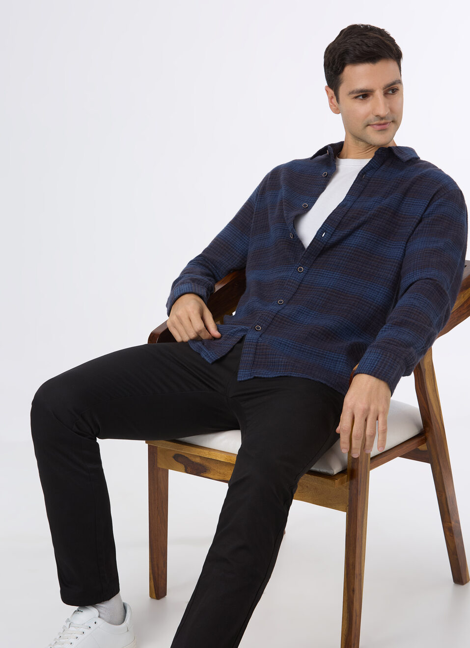 Men Blue Micro Check Full Sleeve Shirt, , large image number 0