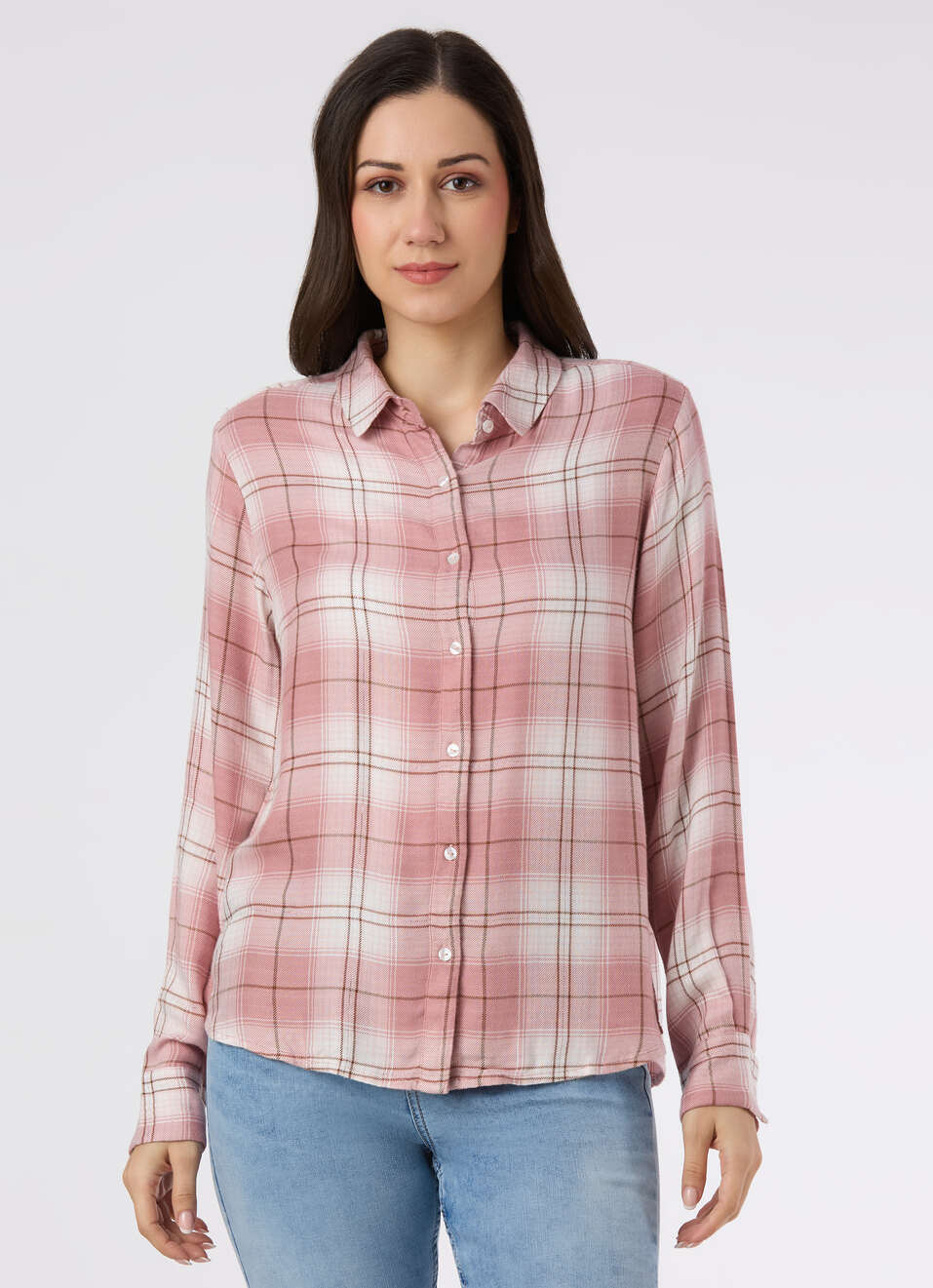 Women Pink Regular Fit Checked Casual Shirt, , large image number 1