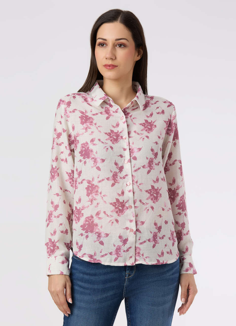 Women Pink Floral Printed Regular Fit Shirt, , large image number 1