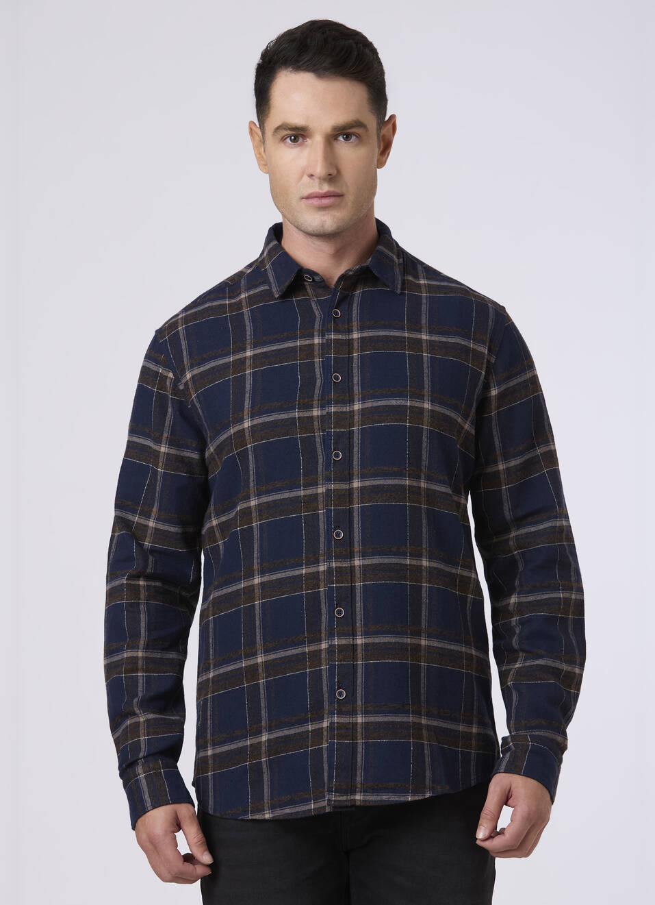 Men Blue Checked Regular Fit Casual Shirt, , large image number 1