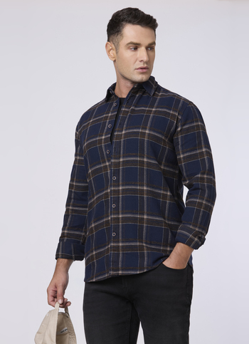 Men Blue Checked Regular Fit Casual Shirt
