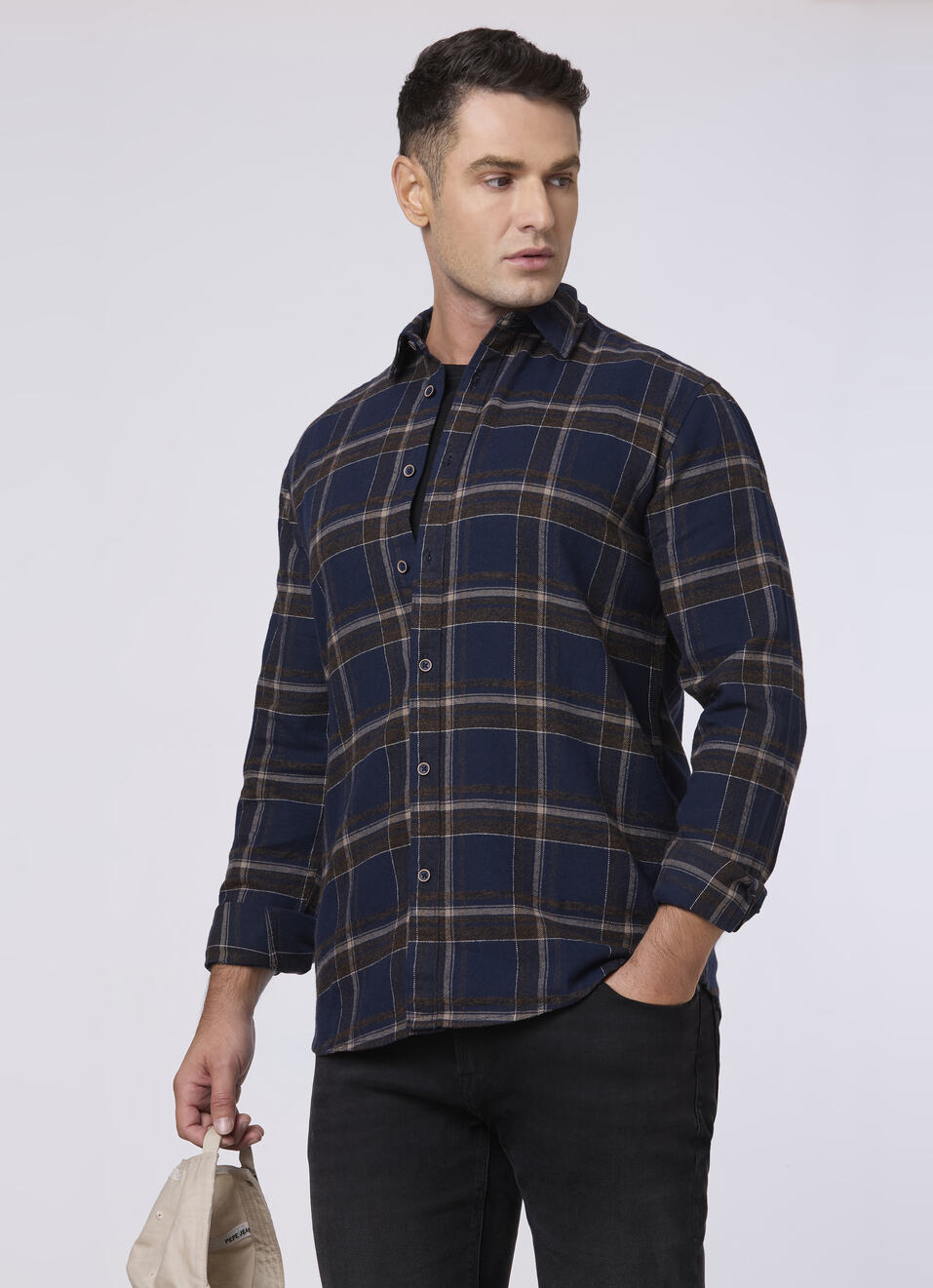 Men Blue Checked Regular Fit Casual Shirt, , large image number 0