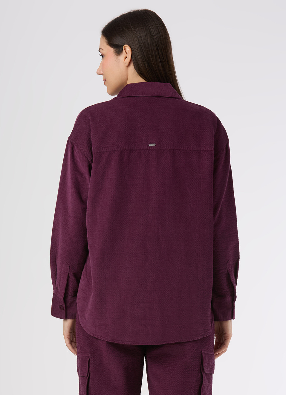 Women Purple Oversized Corduroy Textured Full Sleeve Shirt, , large image number 2
