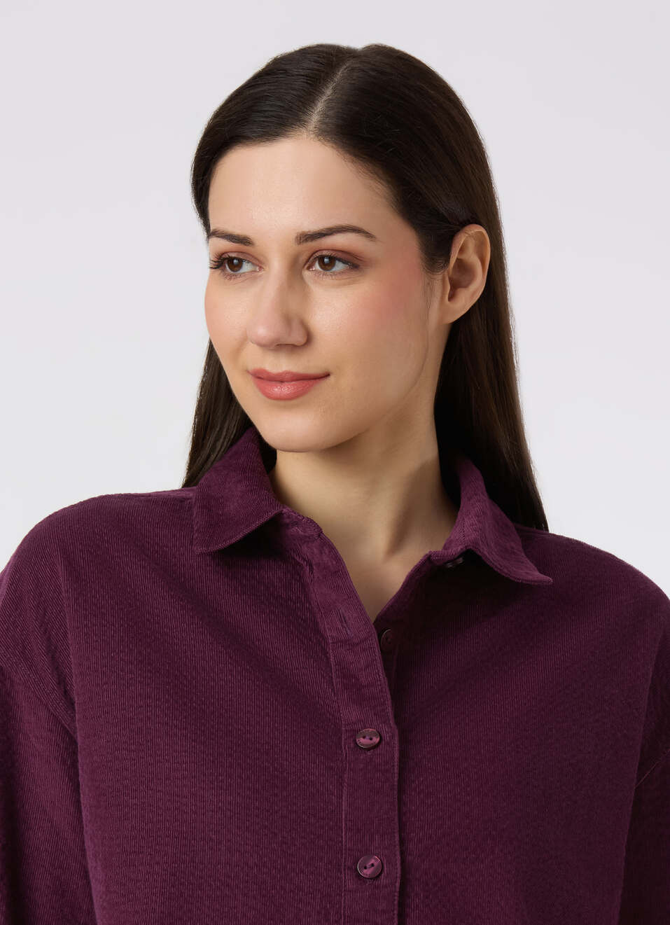 Women Purple Oversized Corduroy Textured Full Sleeve Shirt, , large image number 4