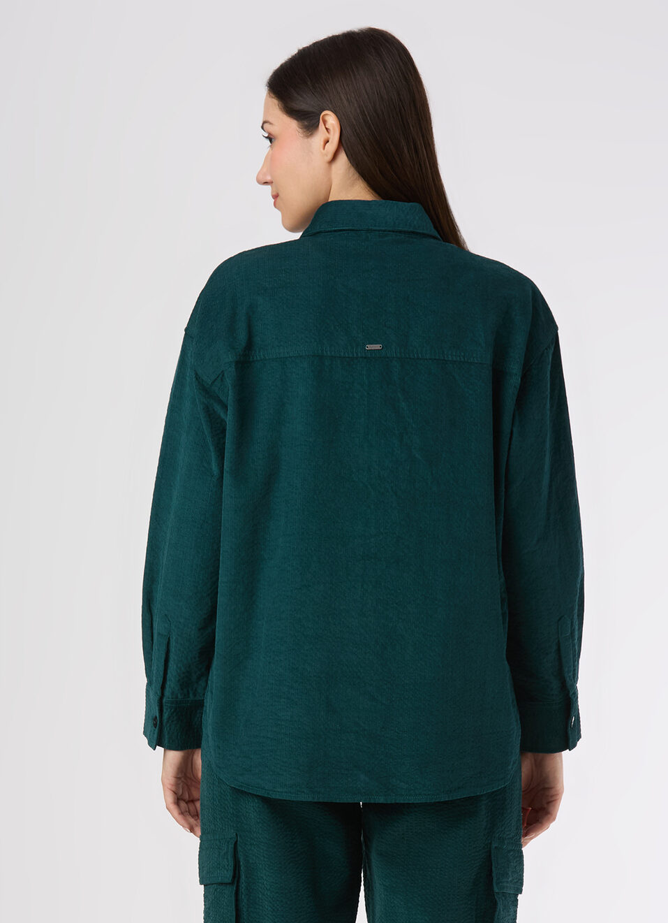Women Green Oversized Corduroy Textured Full Sleeve Shirt, , large image number 2