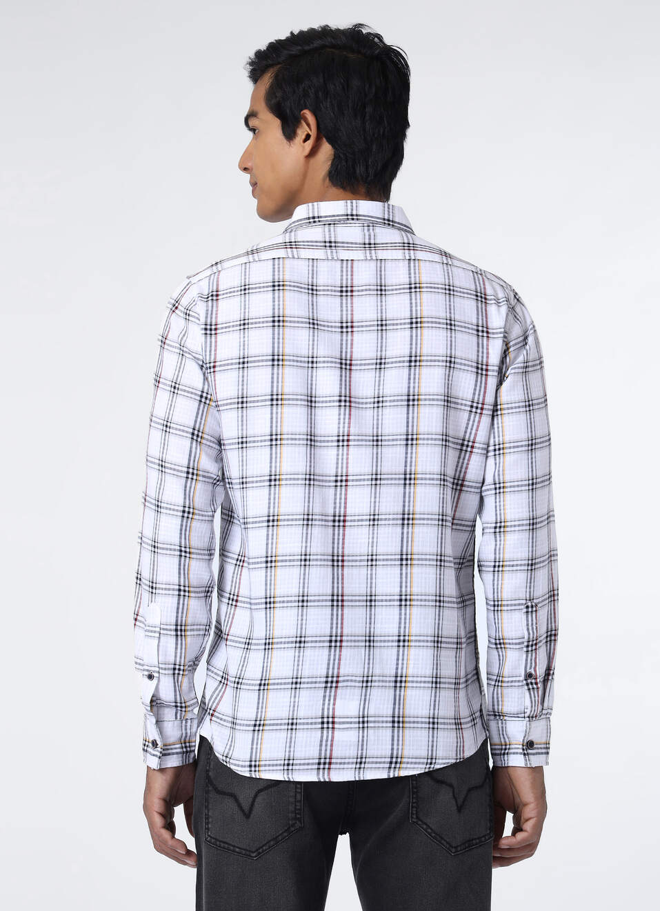 Men White Regular Fit Checked Casual Shirt, , large image number 2