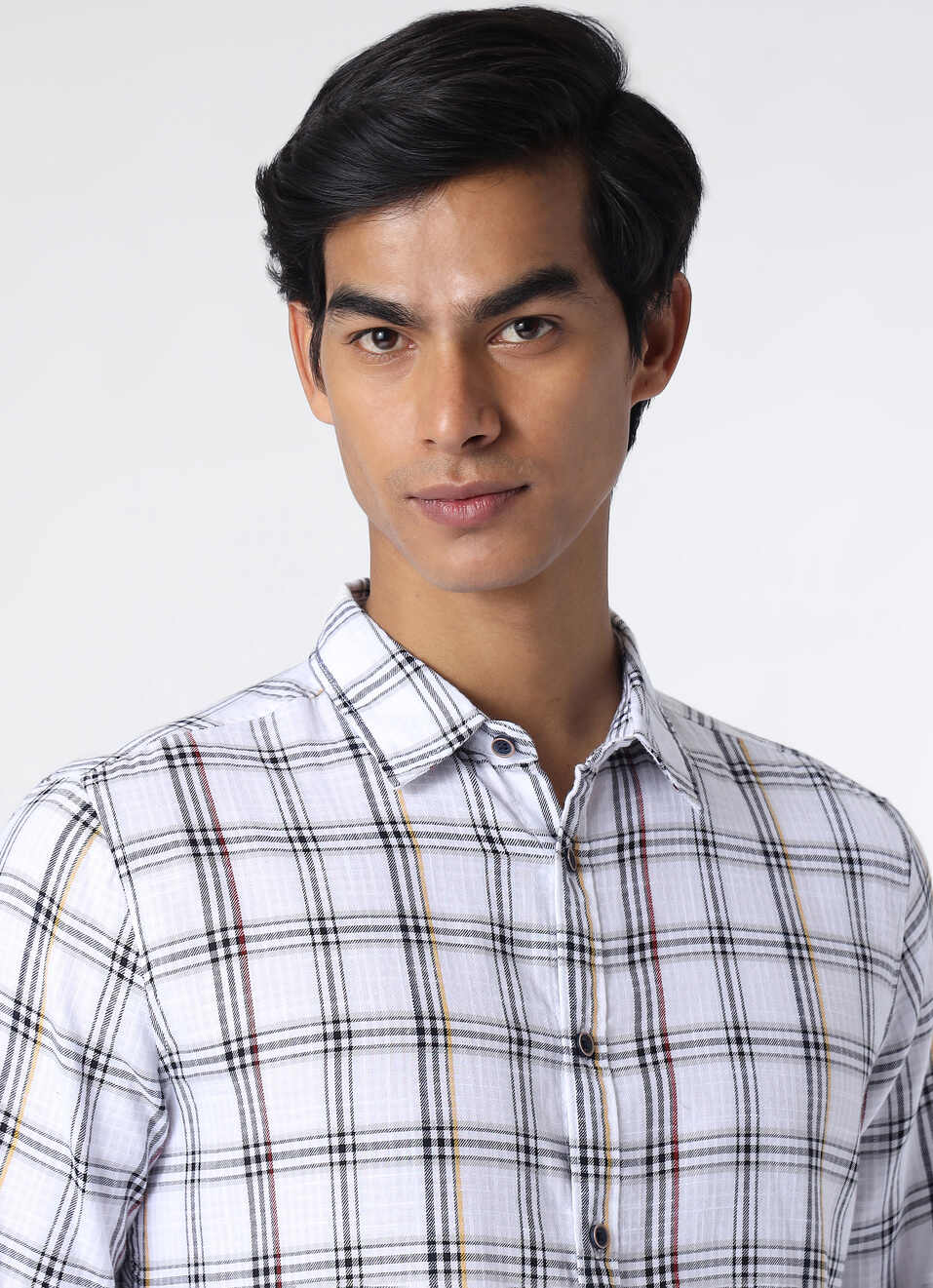 Men White Regular Fit Checked Casual Shirt, , large image number 4