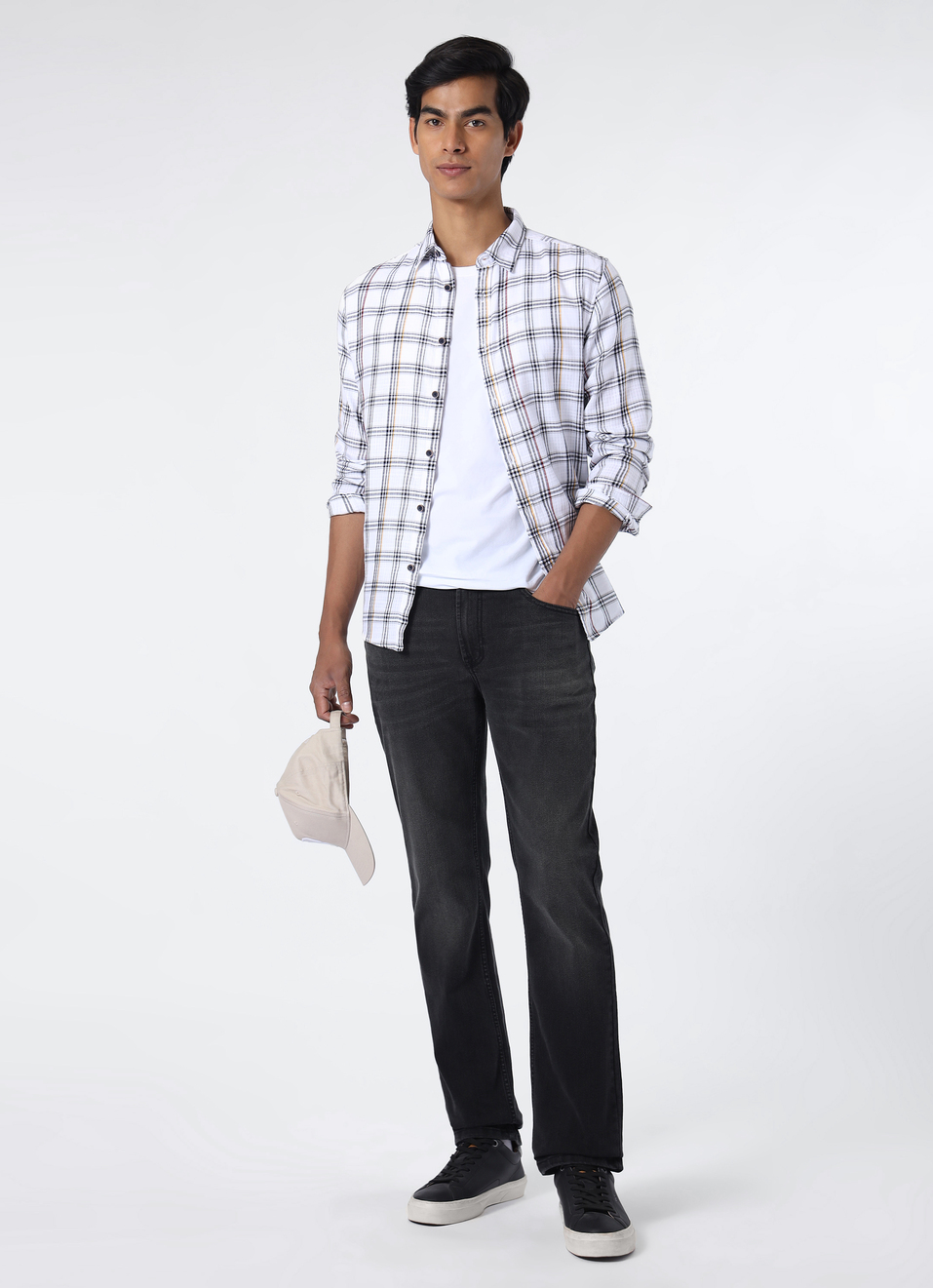 Men White Regular Fit Checked Casual Shirt, , large image number 5