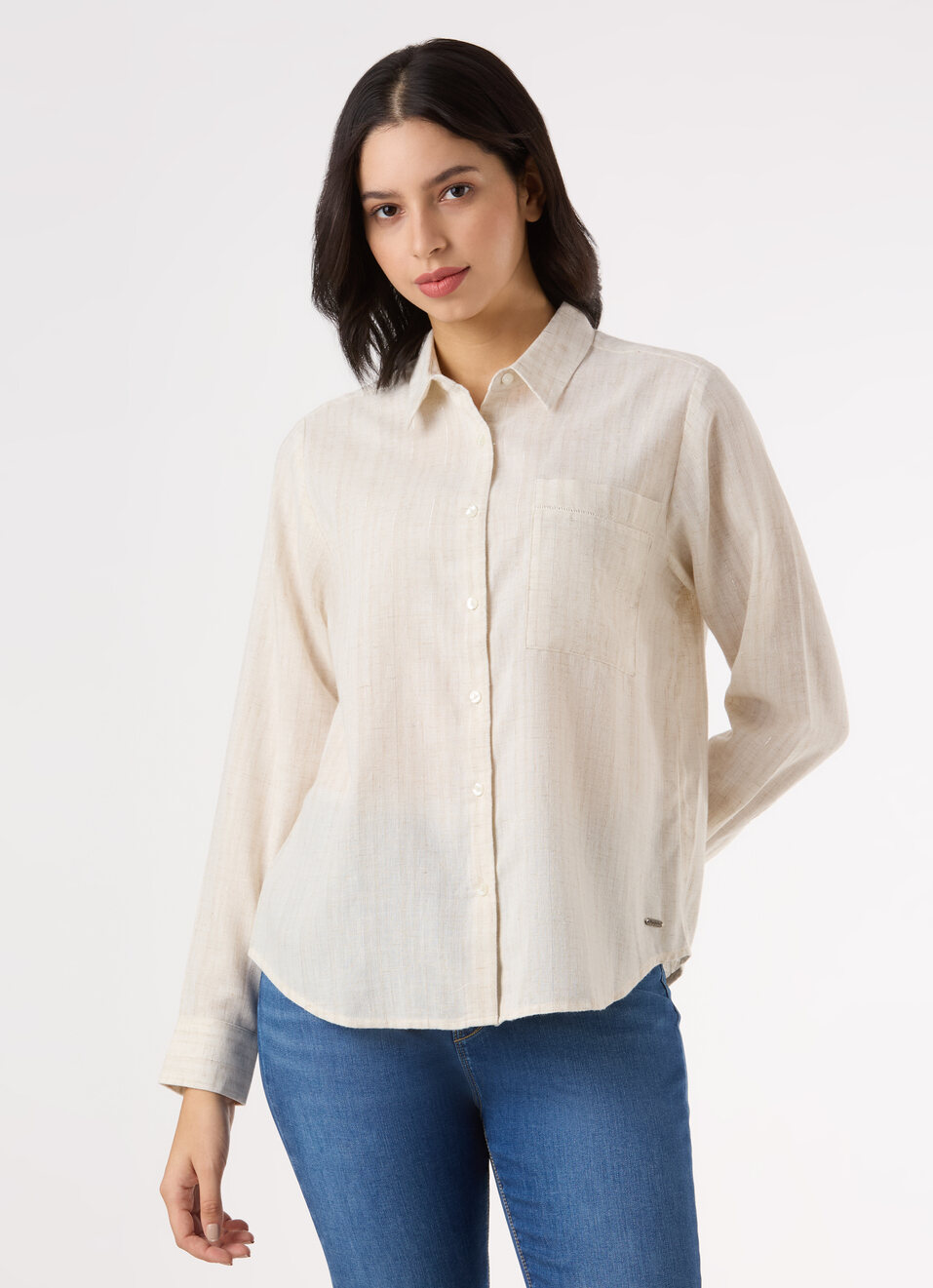 Women Beige Textured Regular Fit Shirt, , large image number 1