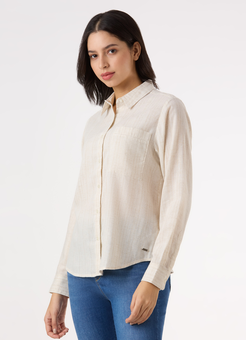 Women Beige Textured Regular Fit Shirt, , large image number 3