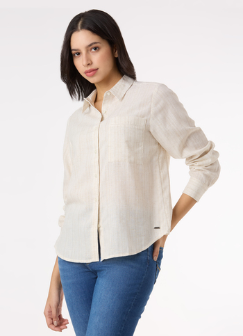 Women Beige Textured Regular Fit Shirt