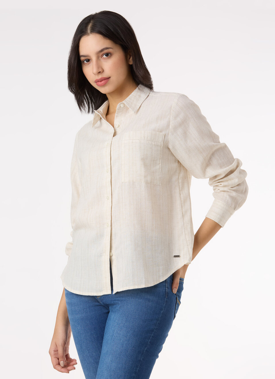 Women Beige Textured Regular Fit Shirt, , large image number 0