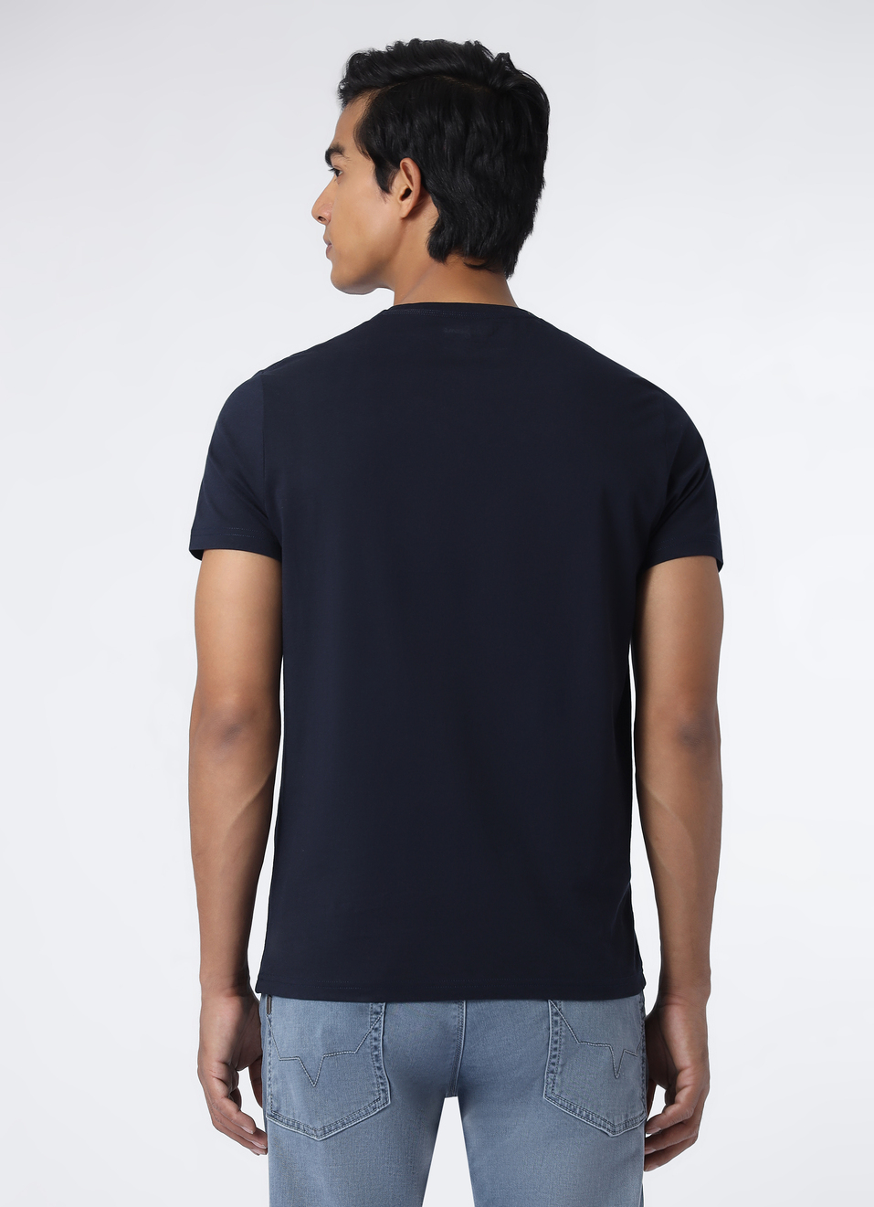 Men Navy Logo Print Short Sleeve Slim Fit T-shirt, , large image number 2