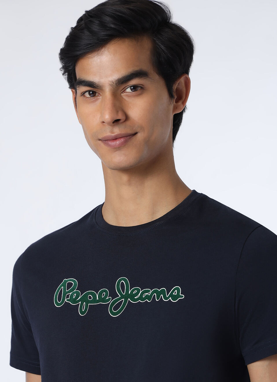 Men Navy Logo Print Short Sleeve Slim Fit T-shirt, , large image number 4