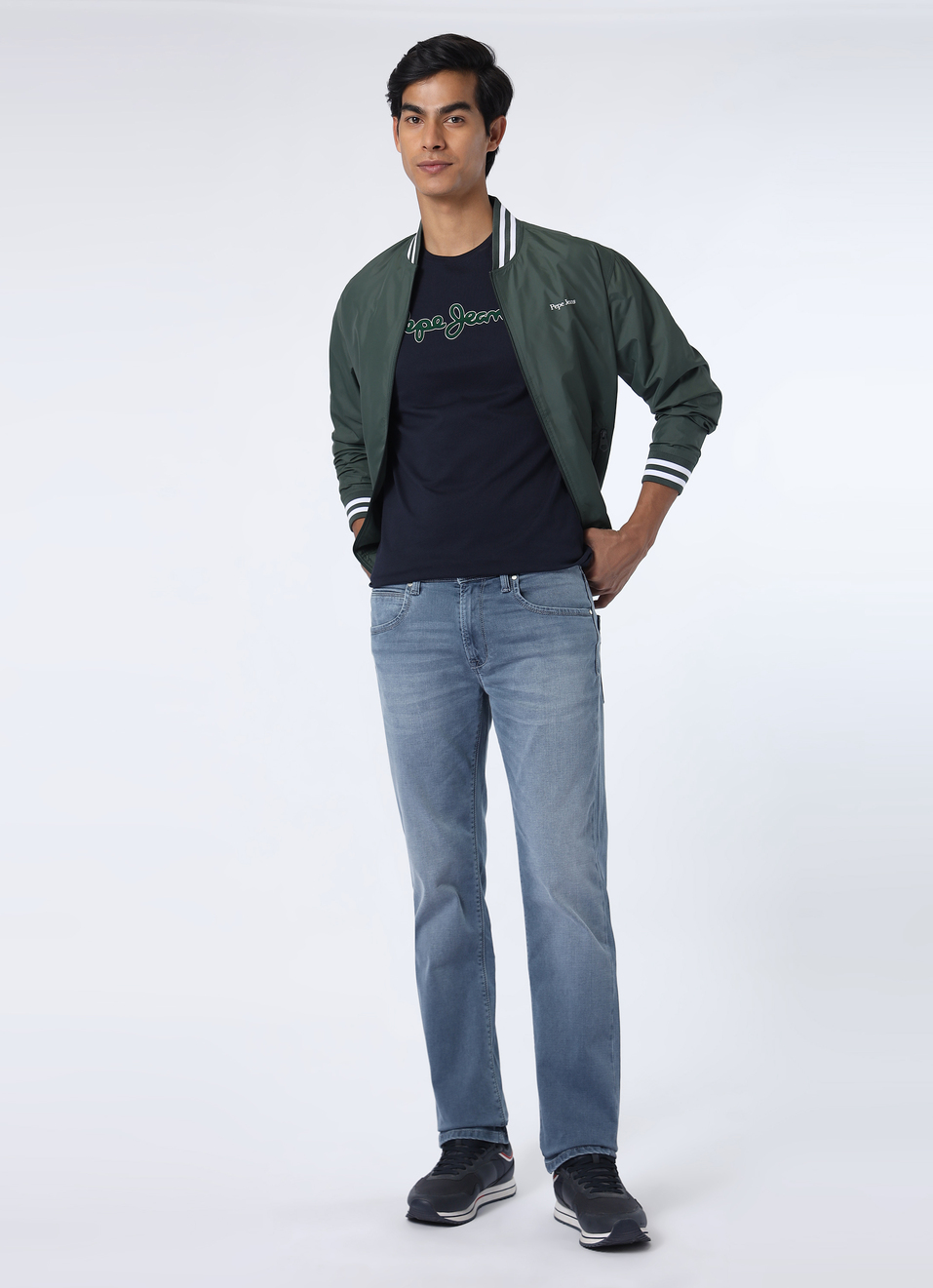 Men Navy Logo Print Short Sleeve Slim Fit T-shirt, , large image number 5