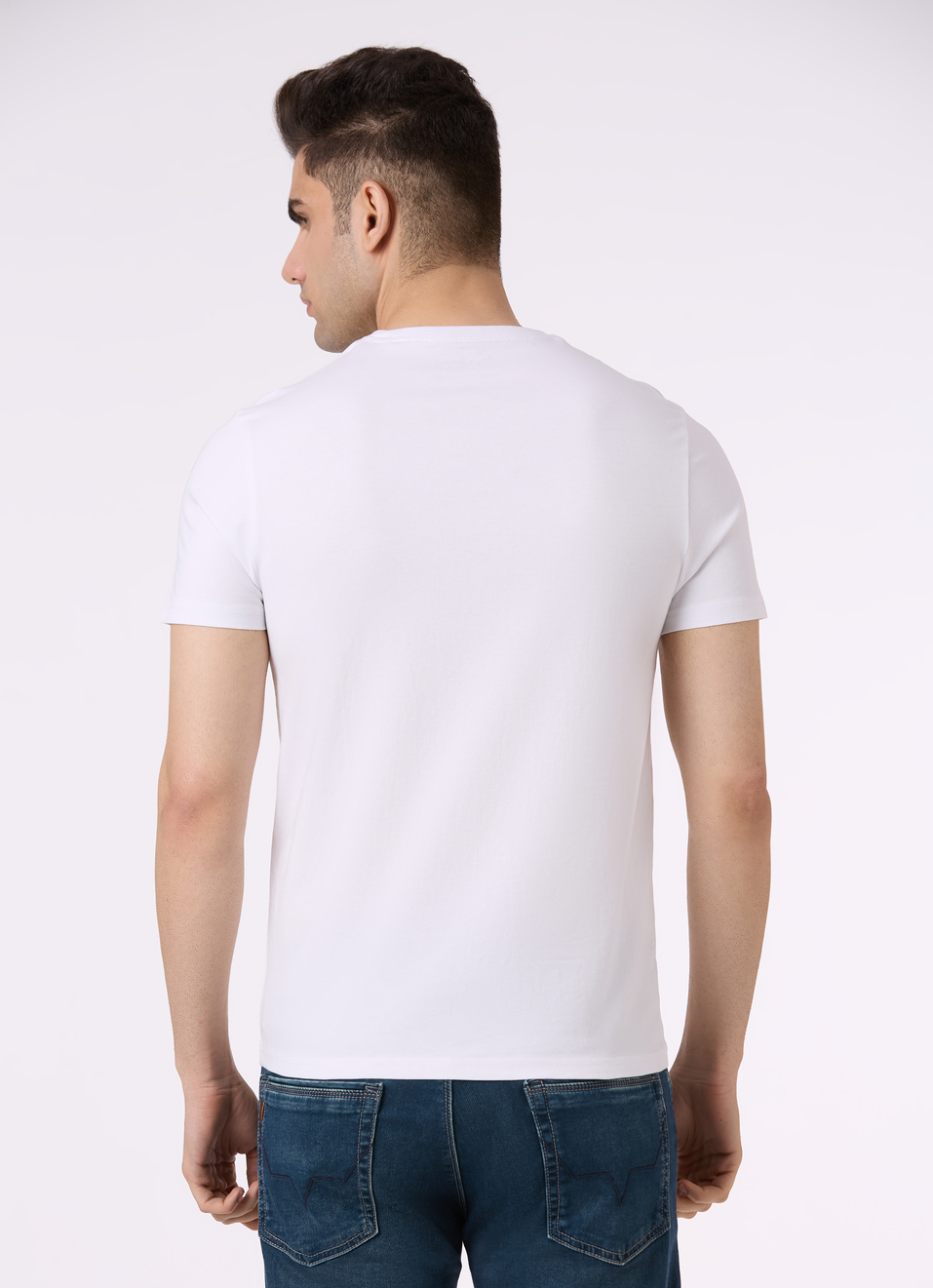 Men White Logo Print Short Sleeve Slim Fit T-shirt, , large image number 2