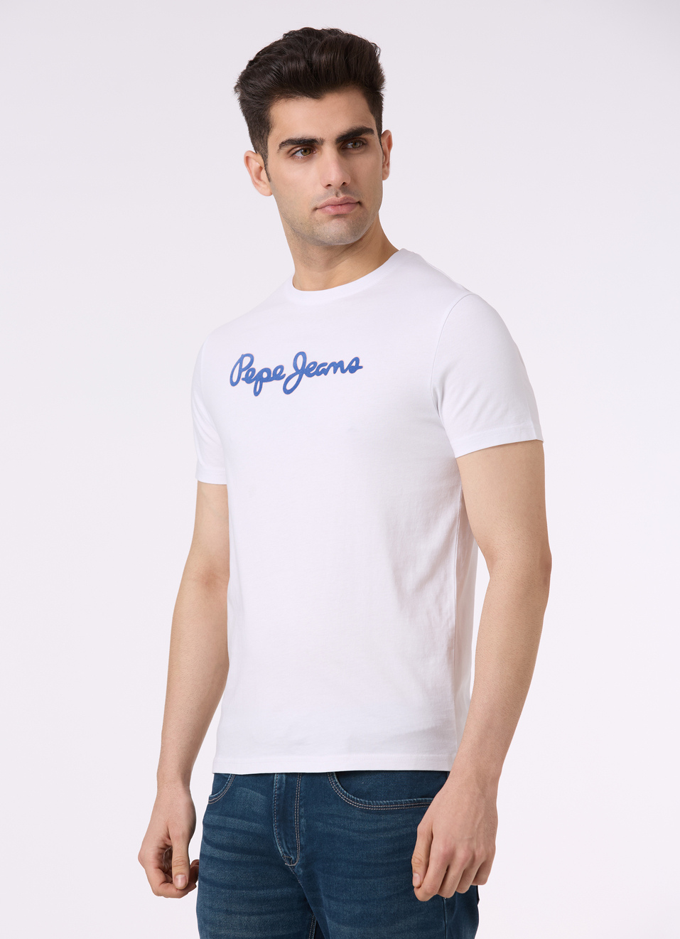 Men White Logo Print Short Sleeve Slim Fit T-shirt, , large image number 3