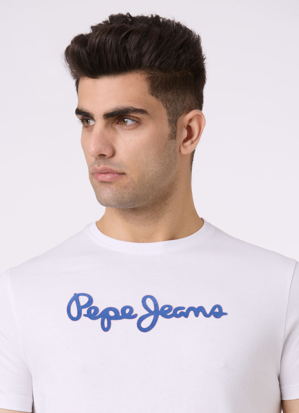 Men White Logo Print Short Sleeve Slim Fit T-shirt, , large image number 4