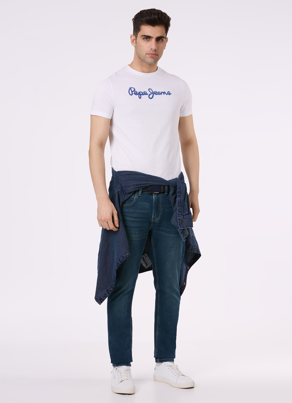 Men White Logo Print Short Sleeve Slim Fit T-shirt, , large image number 5