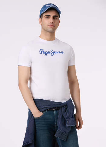 Men White Logo Print Short Sleeve Slim Fit T-shirt