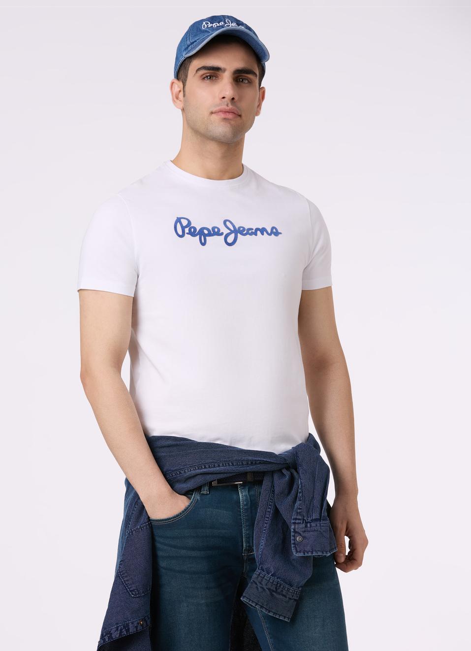 Men White Logo Print Short Sleeve Slim Fit T-shirt, , large image number 0