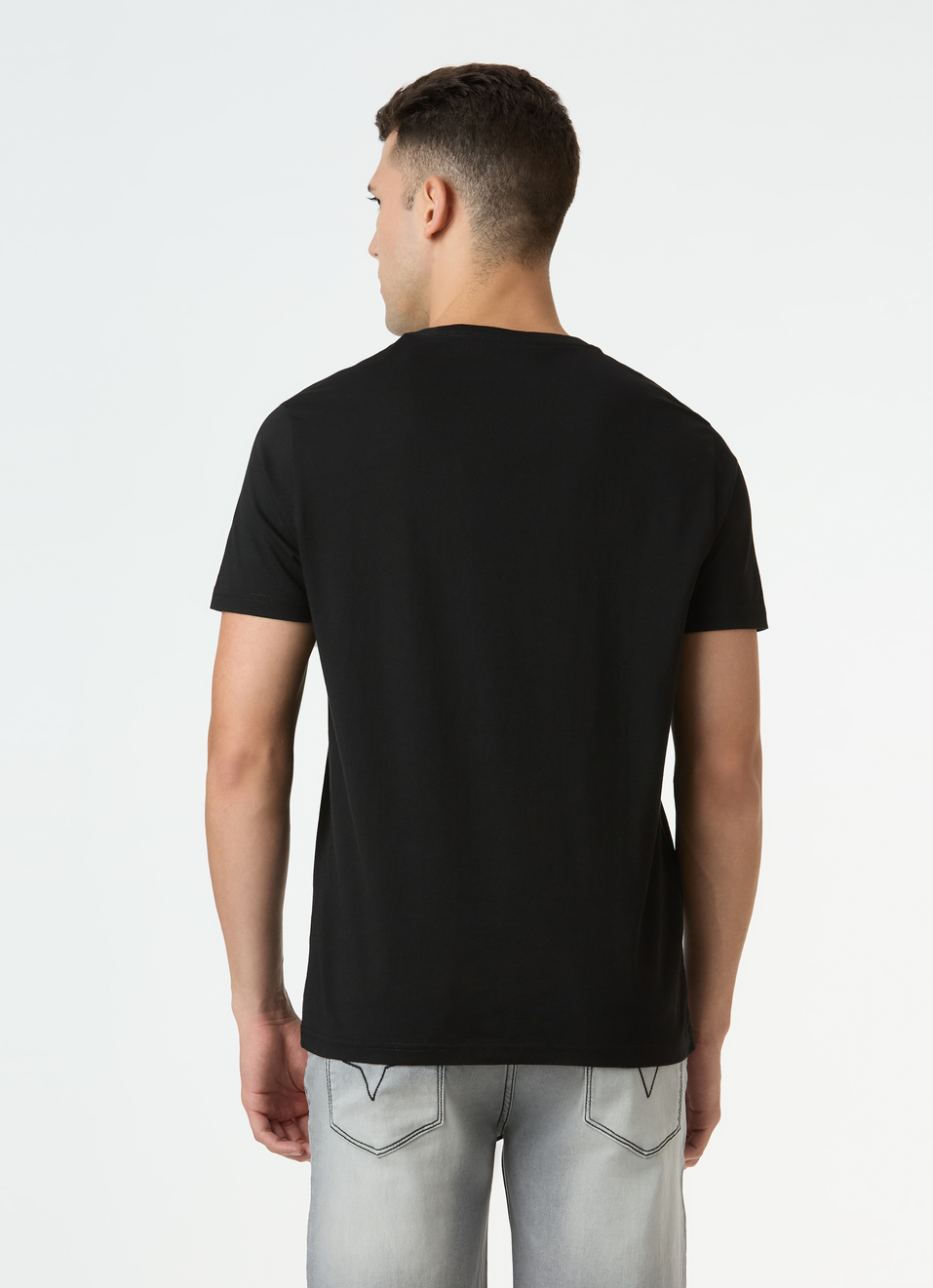 Men Black Logo Print Short Sleeve Slim Fit T-shirt, , large image number 2