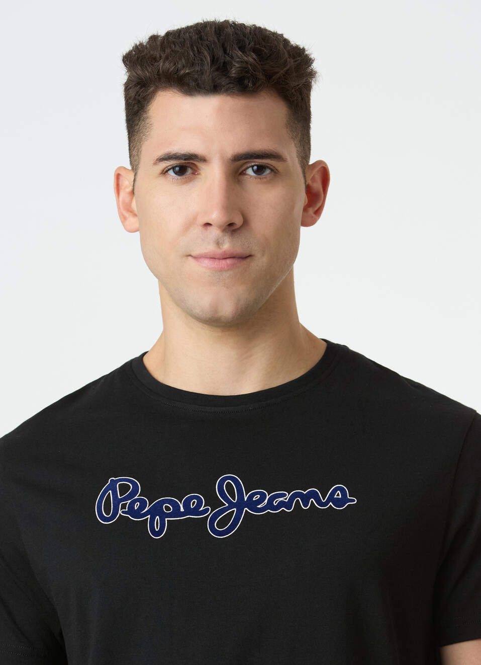 Men Black Logo Print Short Sleeve Slim Fit T-shirt, , large image number 4