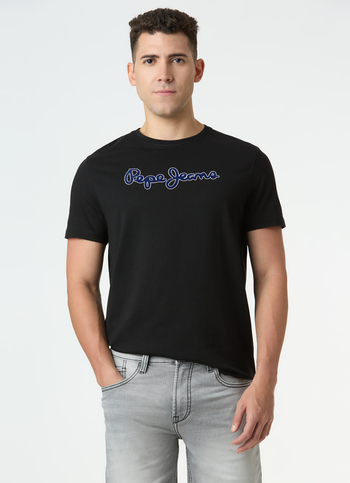 Men Black Logo Print Short Sleeve Slim Fit T-shirt