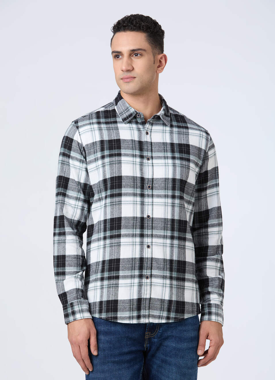 Men Black & White Check Full Sleeve Shirt, , large image number 1