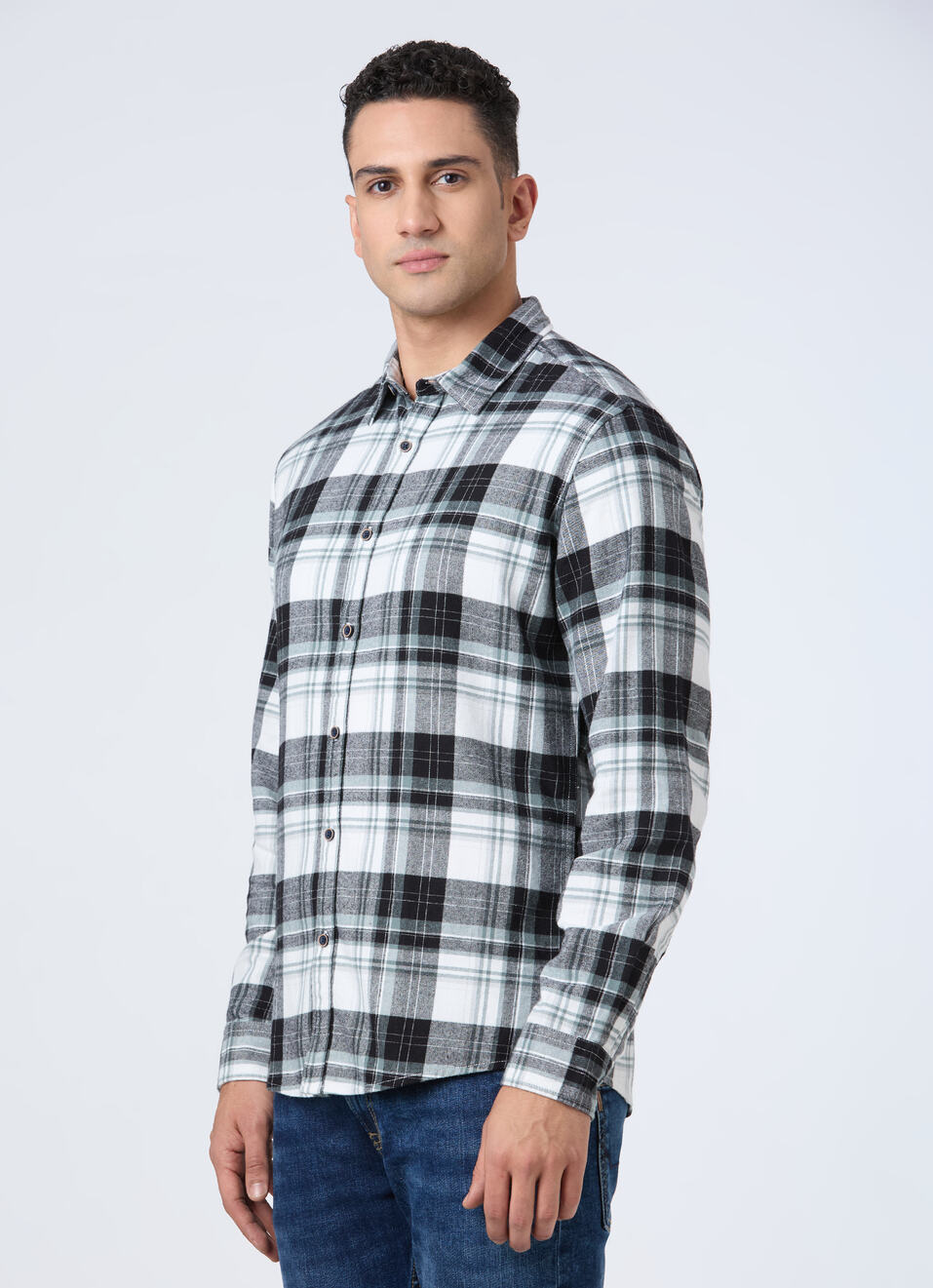 Men Black & White Check Full Sleeve Shirt, , large image number 3