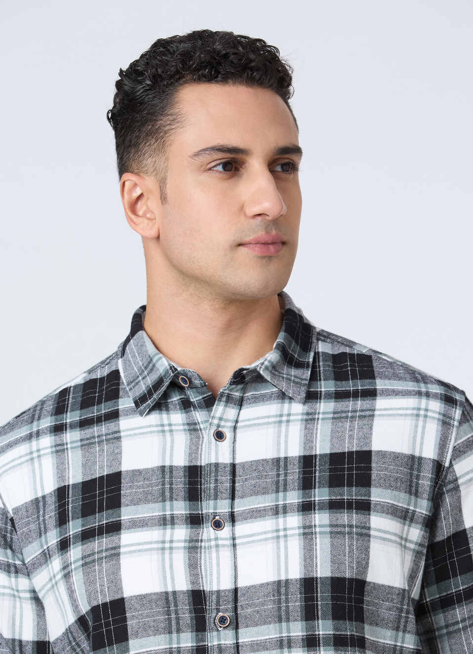 Men Black & White Check Full Sleeve Shirt, , large image number 4