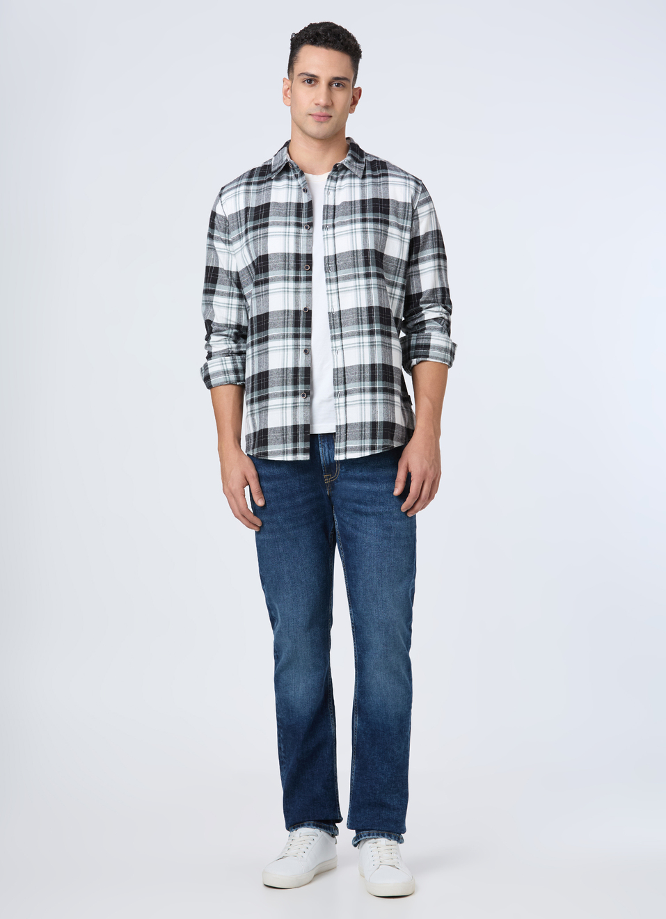 Men Black & White Check Full Sleeve Shirt, , large image number 5