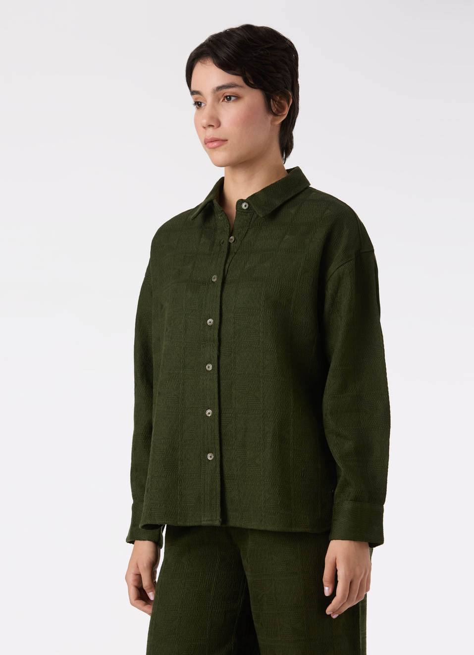 Women Green Oversize Textured Full Sleeve Shirt, , large image number 3