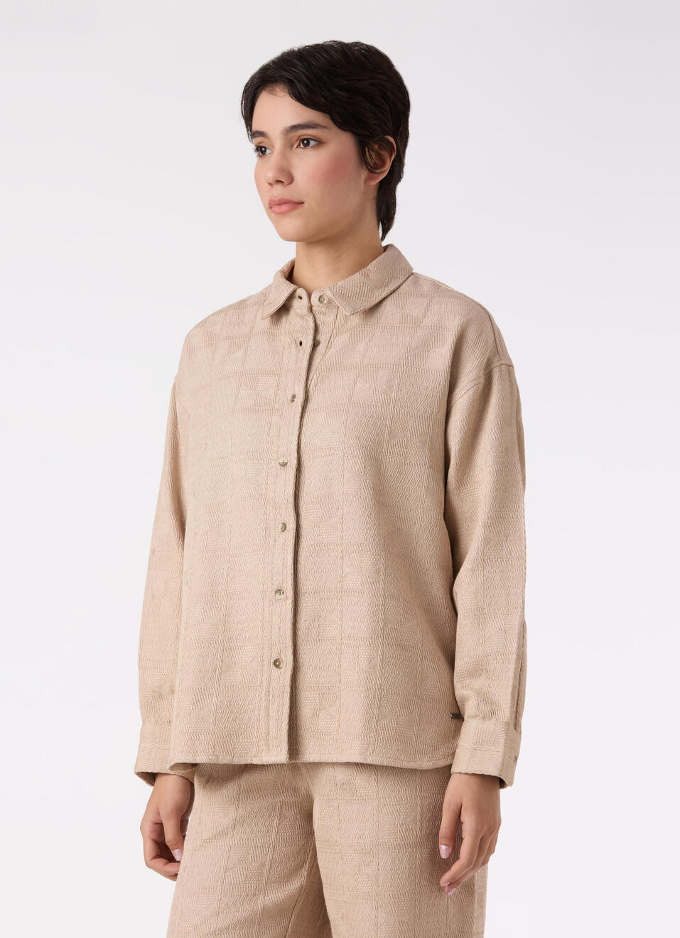 Women Beige Oversize Textured Full Sleeve Shirt, , large image number 3