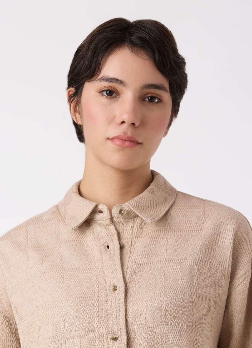 Women Beige Oversize Textured Full Sleeve Shirt, , large image number 4
