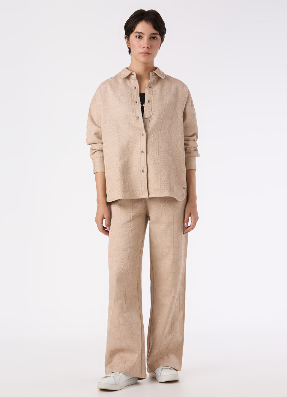 Women Beige Oversize Textured Full Sleeve Shirt, , large image number 5