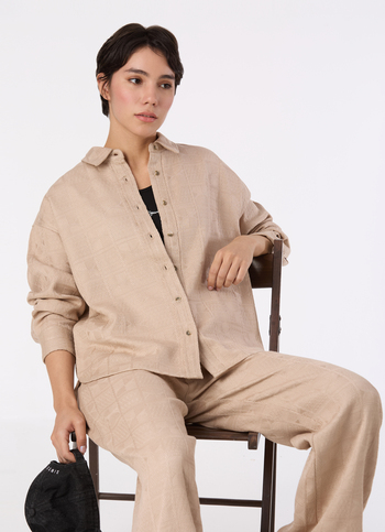 Women Beige Oversize Textured Full Sleeve Shirt