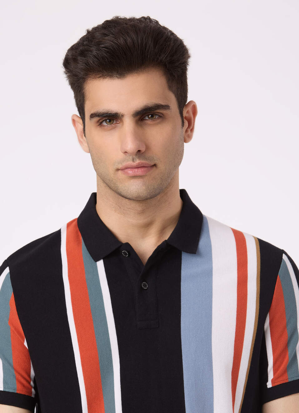 Men Black Vertical Stripe Polo, , large image number 4