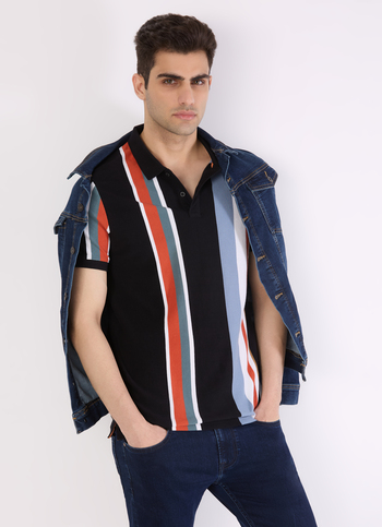 Men Black Vertical Stripe Polo