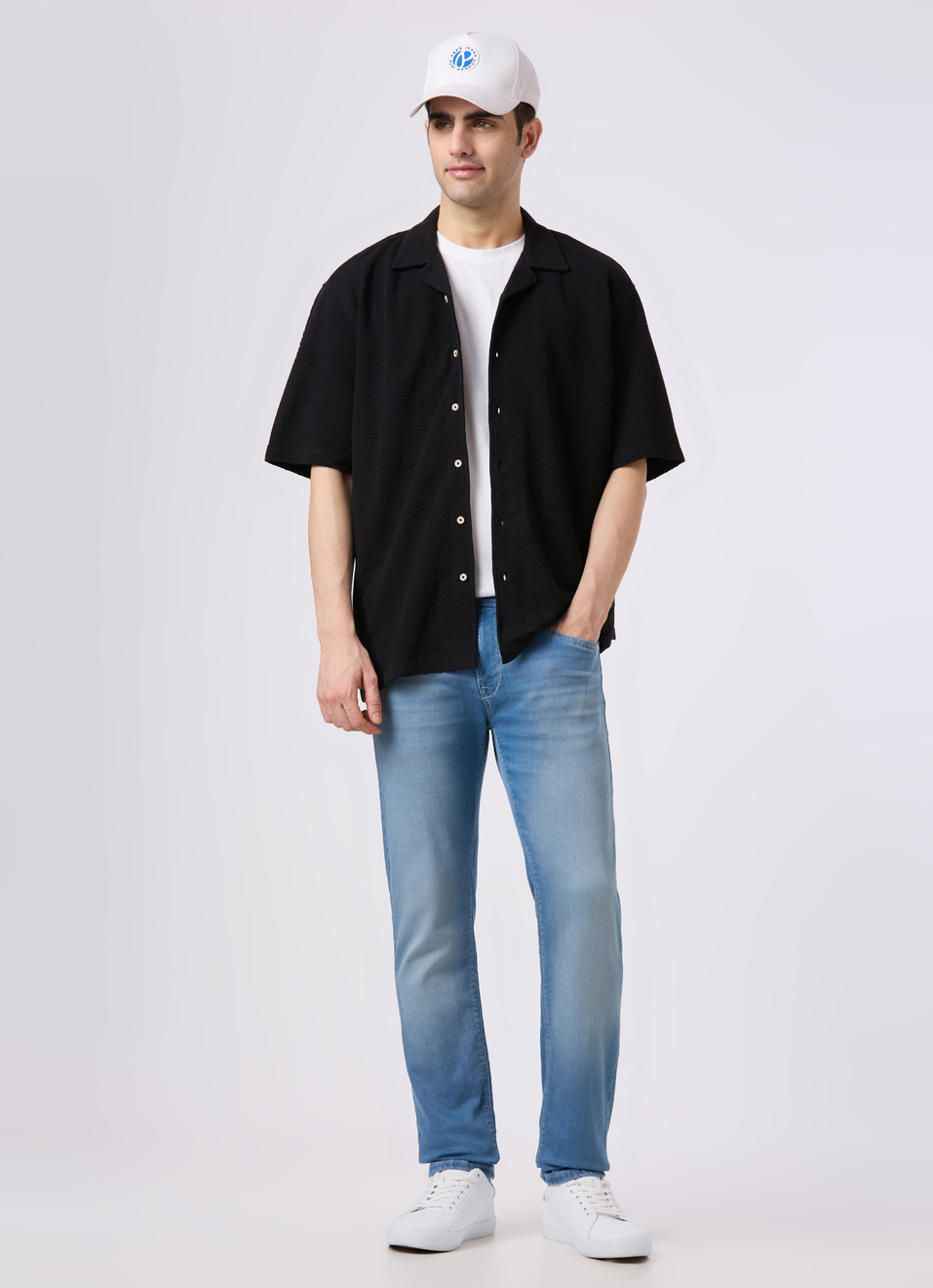 Men Black Cuban Collar Short Sleeve Relaxed Fit Shirt, , large image number 5