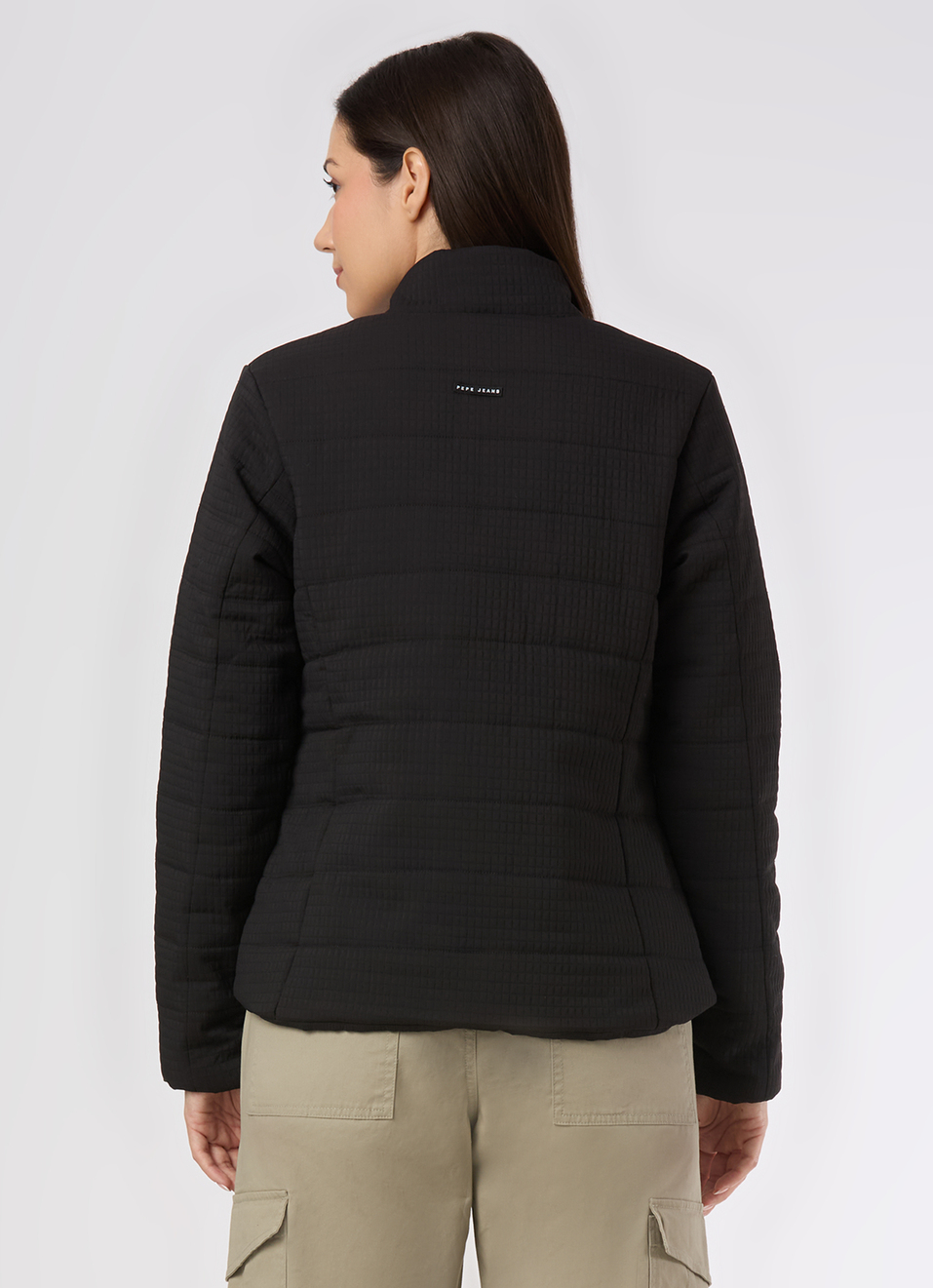 Women Black Regular Fit High Neck Quilted Jacket, , large image number 2